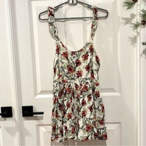 FREE PEOPLE Floral Tropical Ruffle Shoulder Side Tie‎ POCKETS Mini Dress SIZE XS